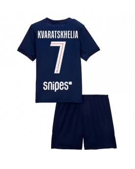Paris Saint-Germain Khvicha Kvaratskhelia #7 Maglia Gara Casa Repliche 2025-26 Bambino Maniche Corte